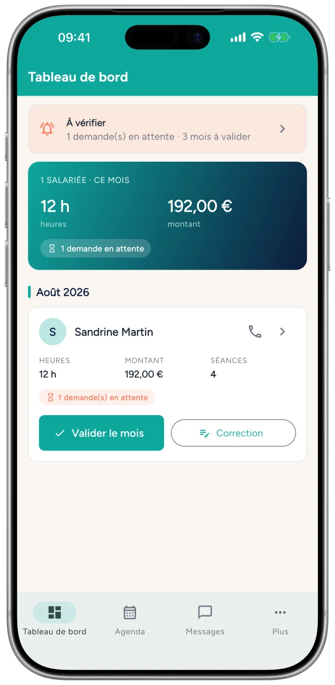 Le tableau de bord employeur dans l'application Domilien