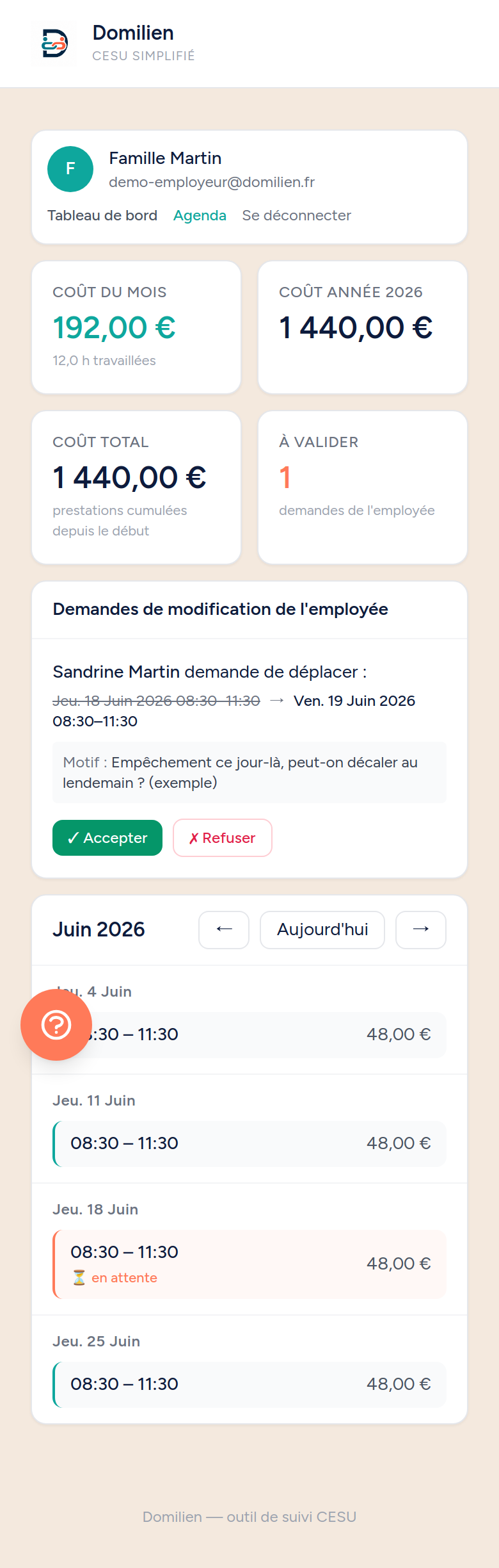 Domilien mobile — Employeur : Agenda