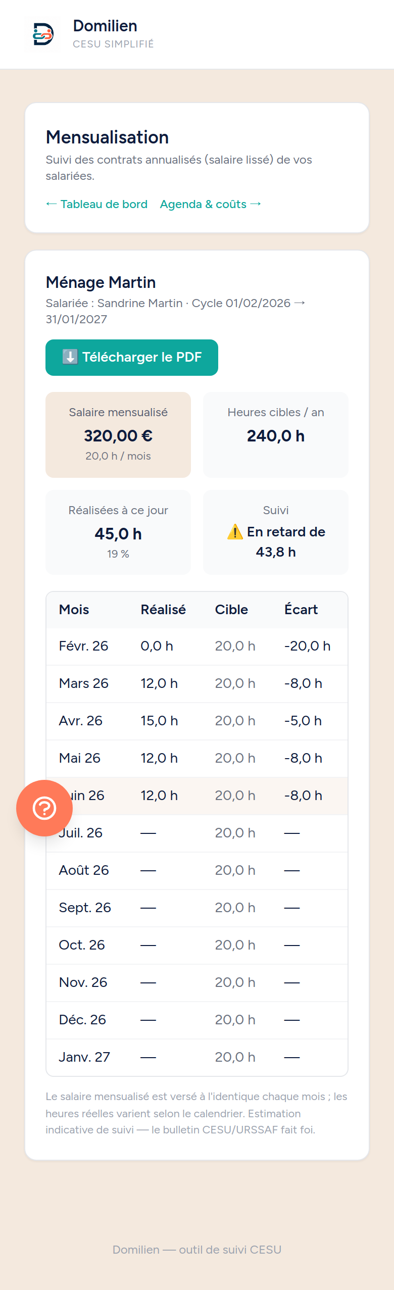 Domilien mobile — Employeur : Mensualisation