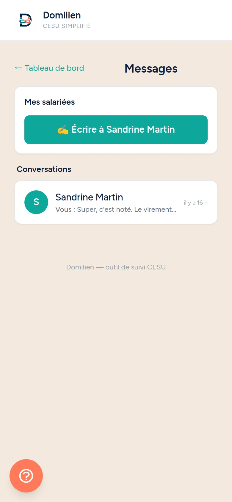 Espace employeur Domilien : messagerie pour échanger avec votre salariée