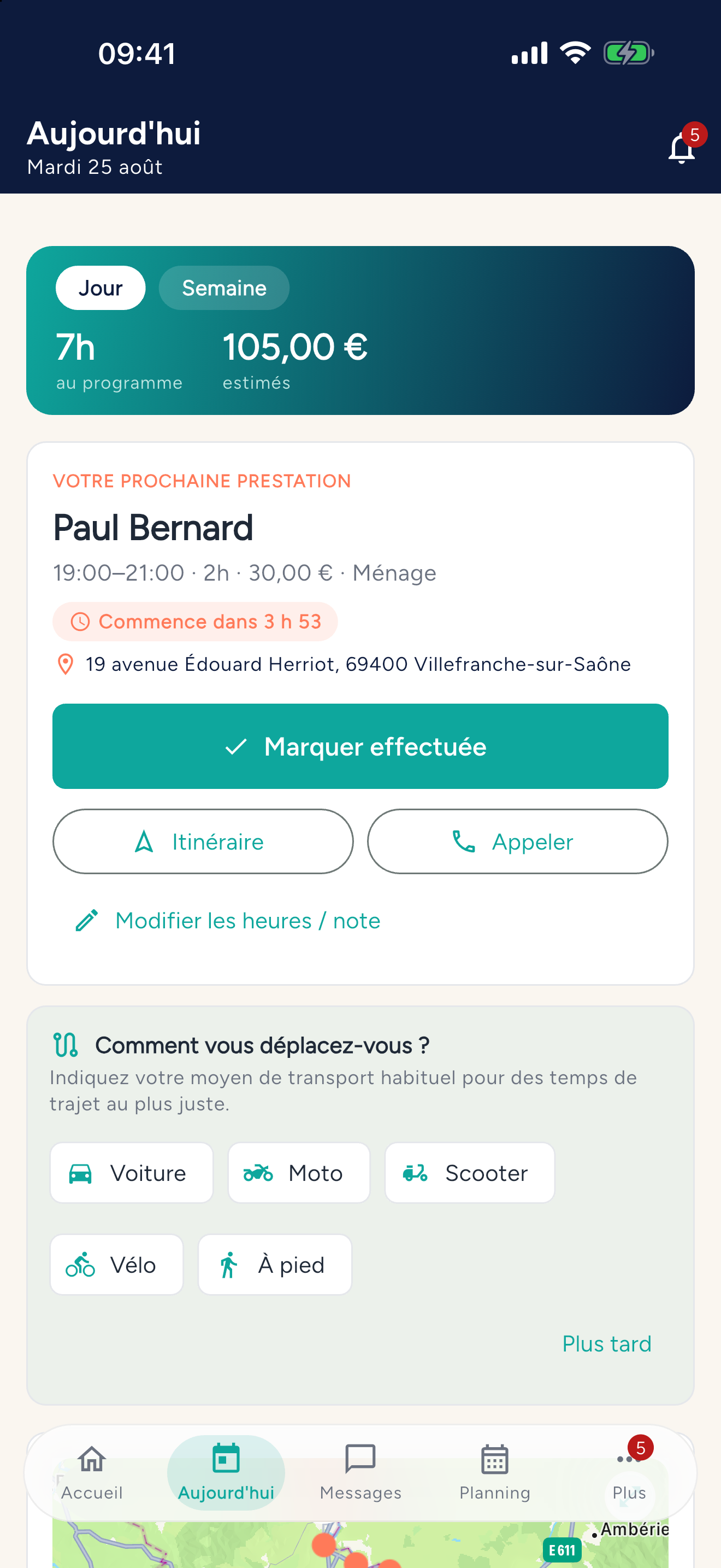 Application Domilien — Salariée : Aujourd'hui