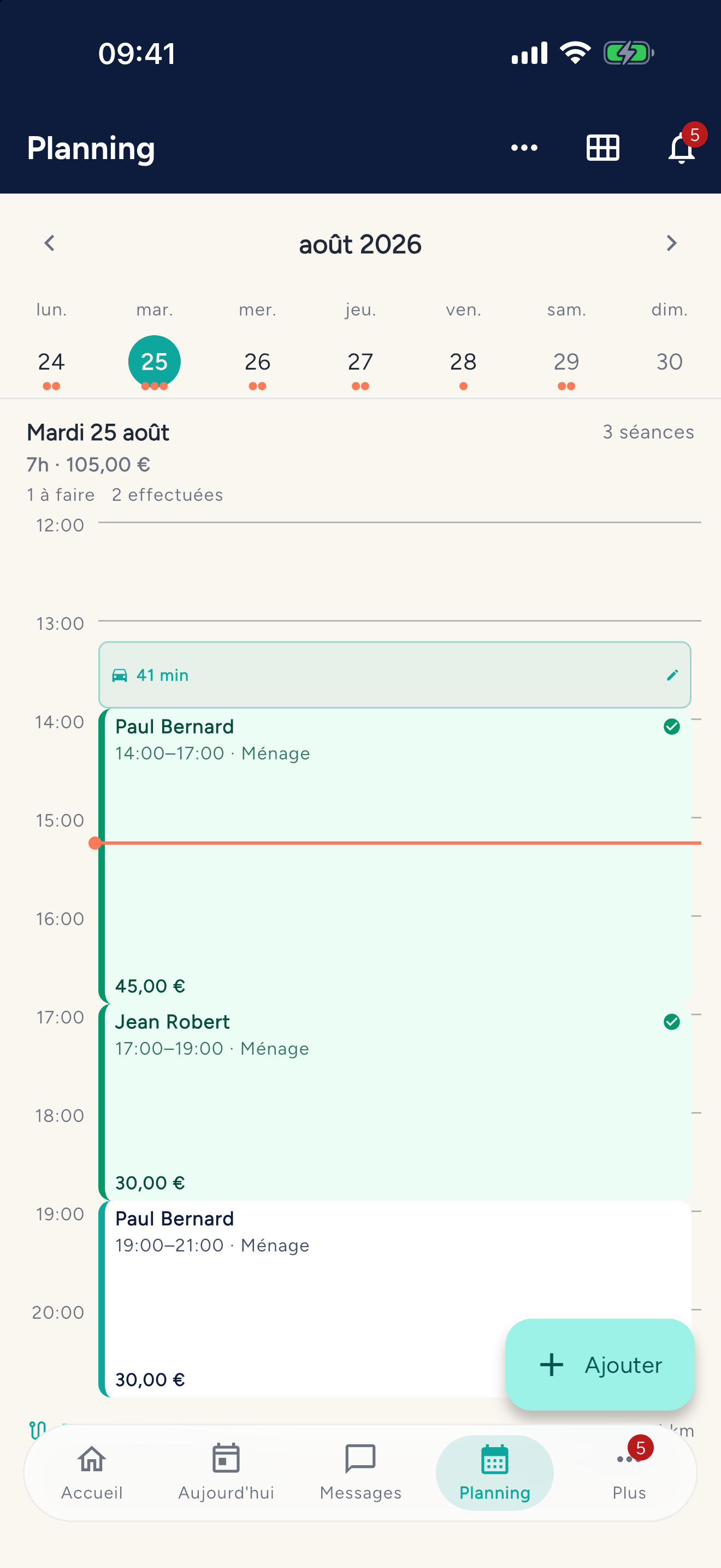 Application Domilien — Salariée : Planning