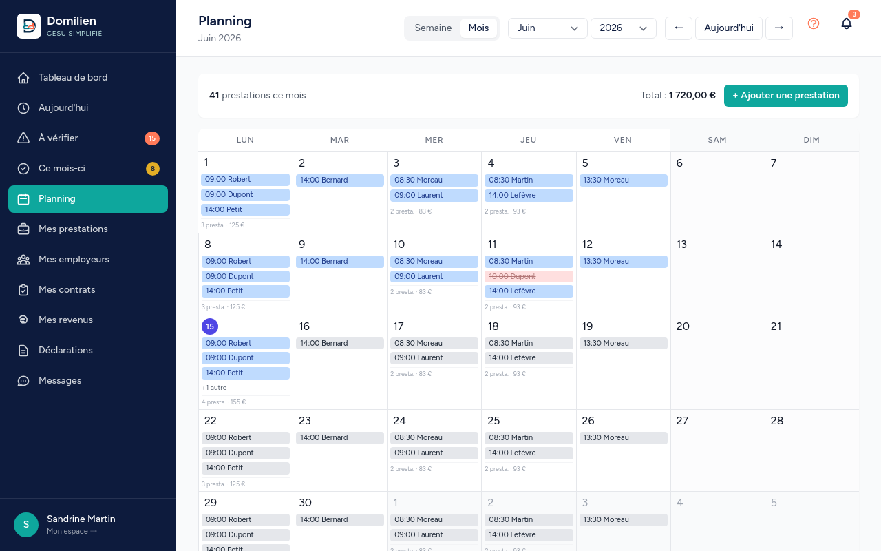 Domilien — Salariée : Planning