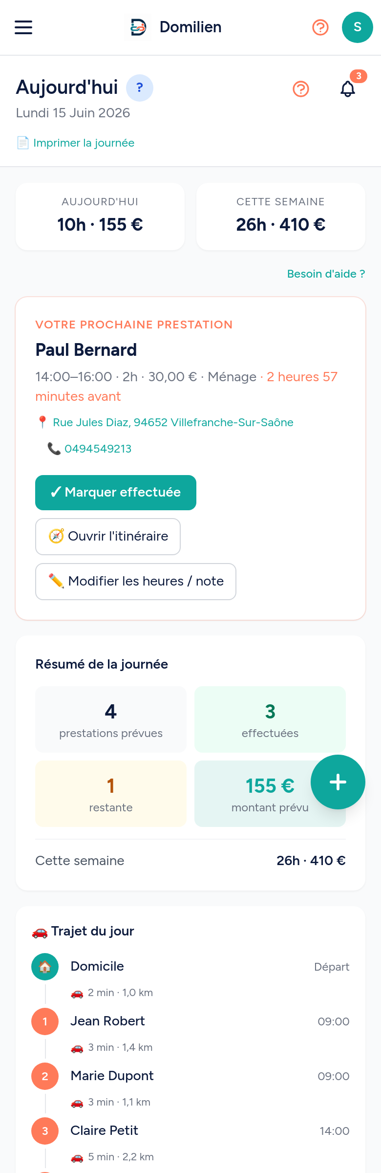 Domilien mobile — Salariée : Aujourd'hui