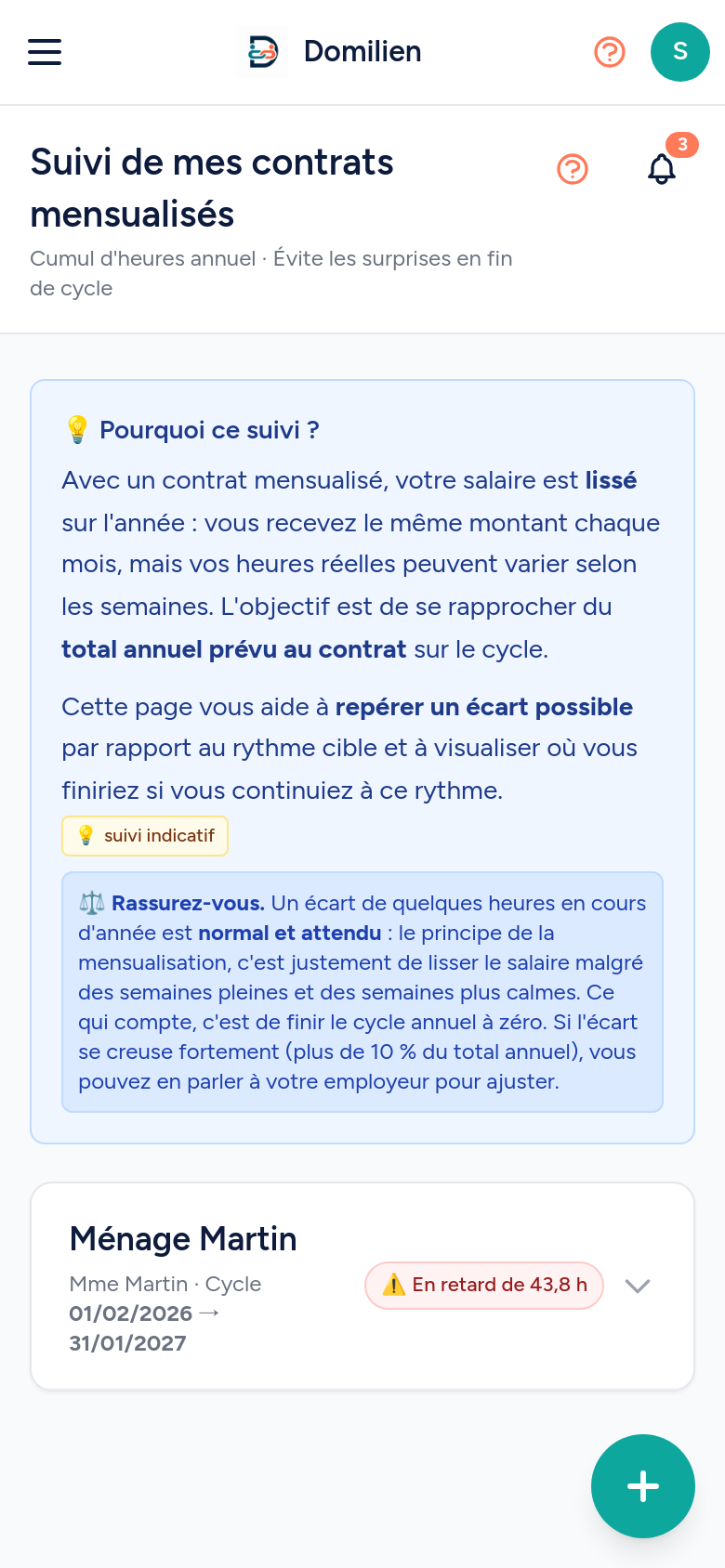 Domilien mobile — Salariée : Mensualisation