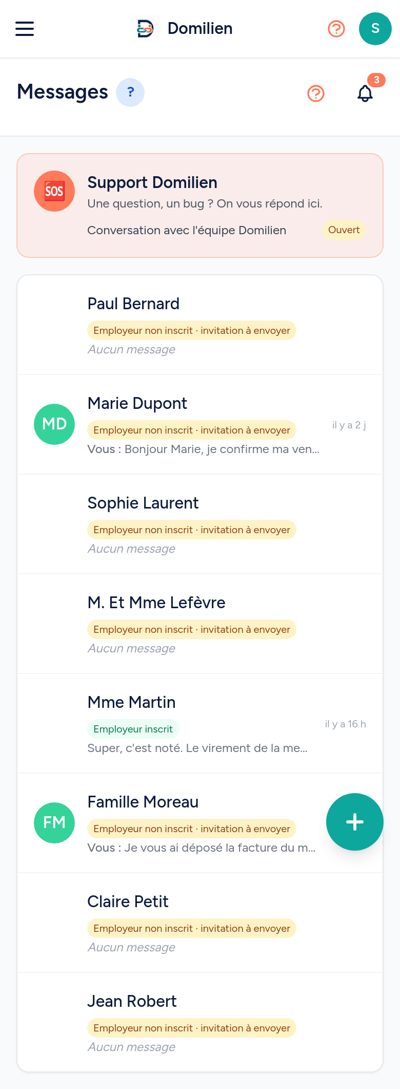 Domilien mobile — Salariée : Messagerie