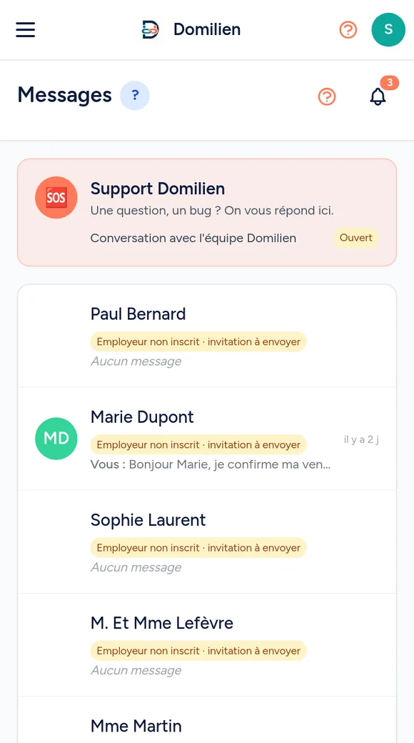 Domilien — La messagerie avec vos employeurs