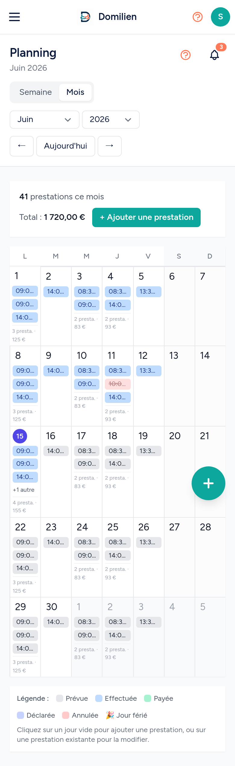 Domilien mobile — Salariée : Planning