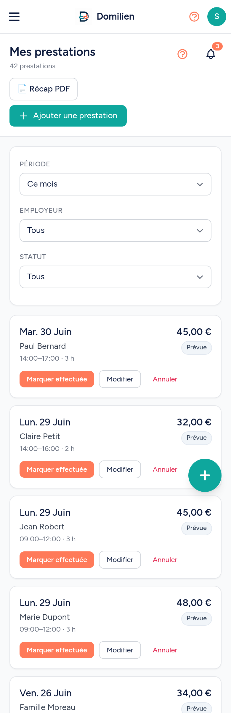 Domilien mobile — Salariée : Prestations