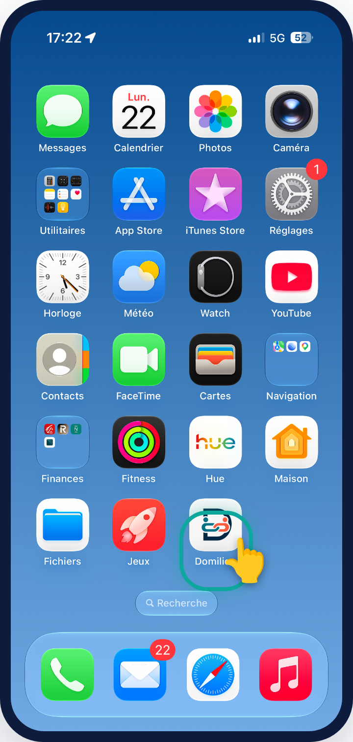 L'icône Domilien posée sur l'écran d'accueil de l'iPhone